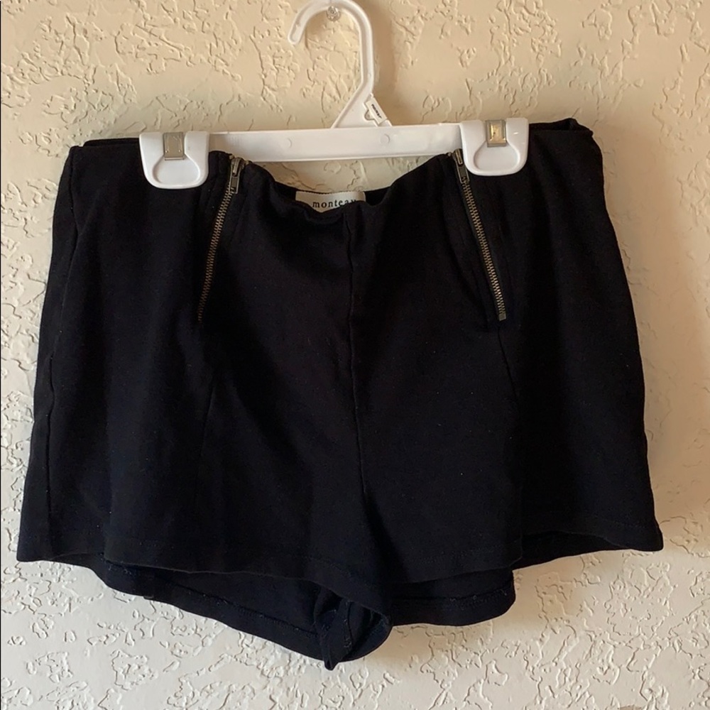 Black Double-Zippered Shorts